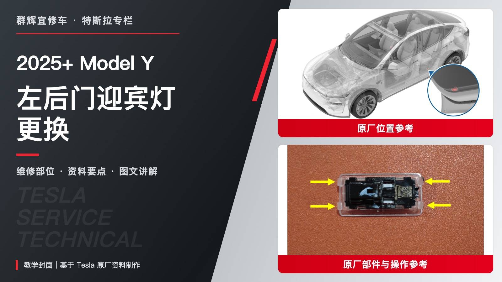 2025+ 特斯拉 Model Y 左后门迎宾灯更换:四卡子、插头锁止与饰板防护-图片1