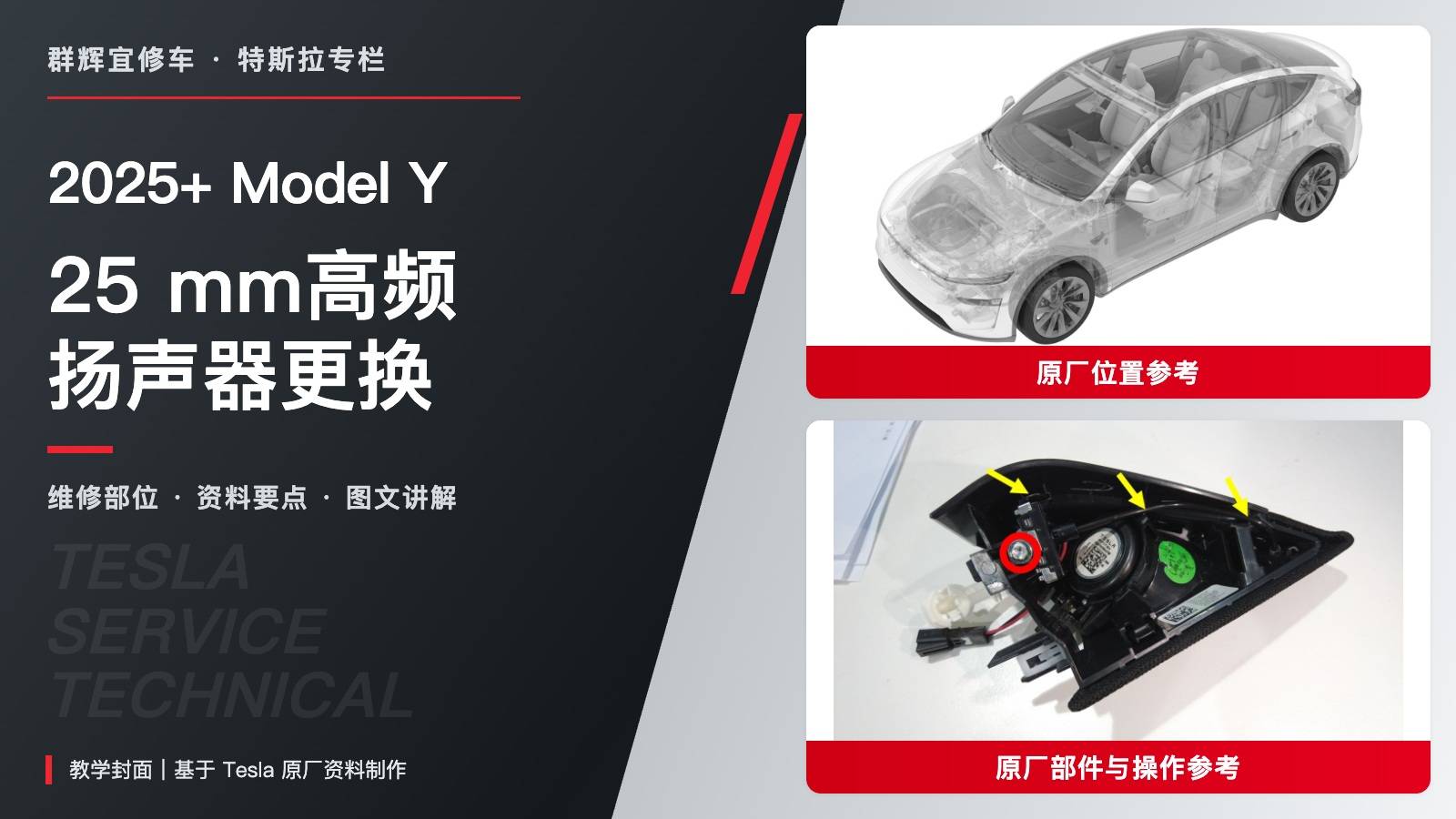 2025+ 特斯拉 Model Y 左前门25 mm高频扬声器单体更换:双组三锁片与1.5 Nm-图片1