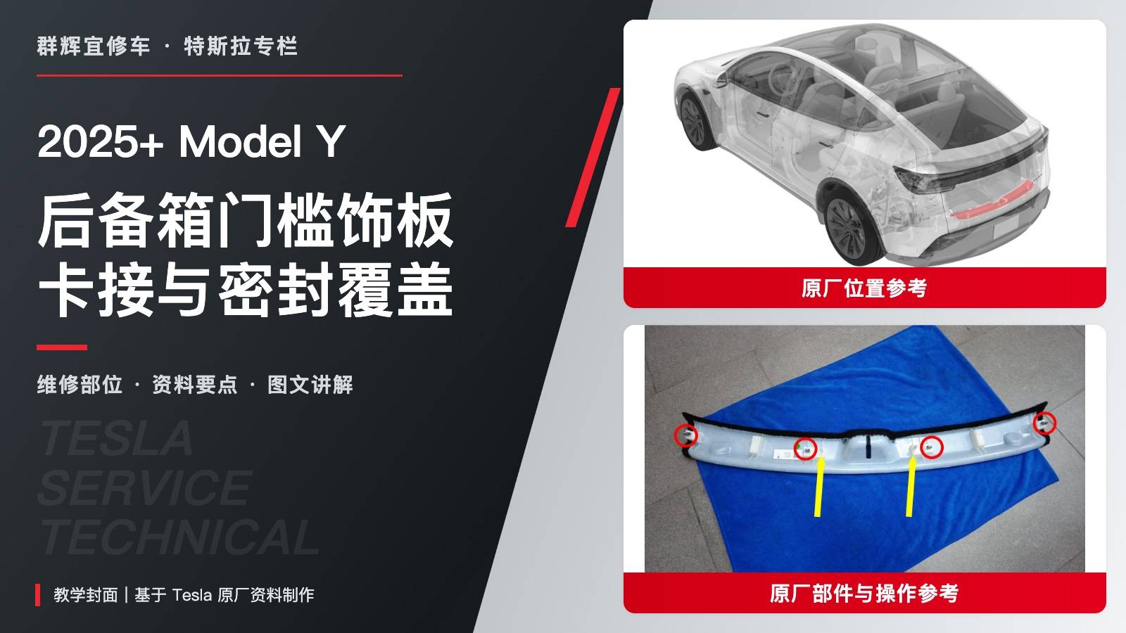 2025+ 特斯拉 Model Y 后备箱门槛饰板更换:四卡子、双长锁片与密封条覆盖-图片1