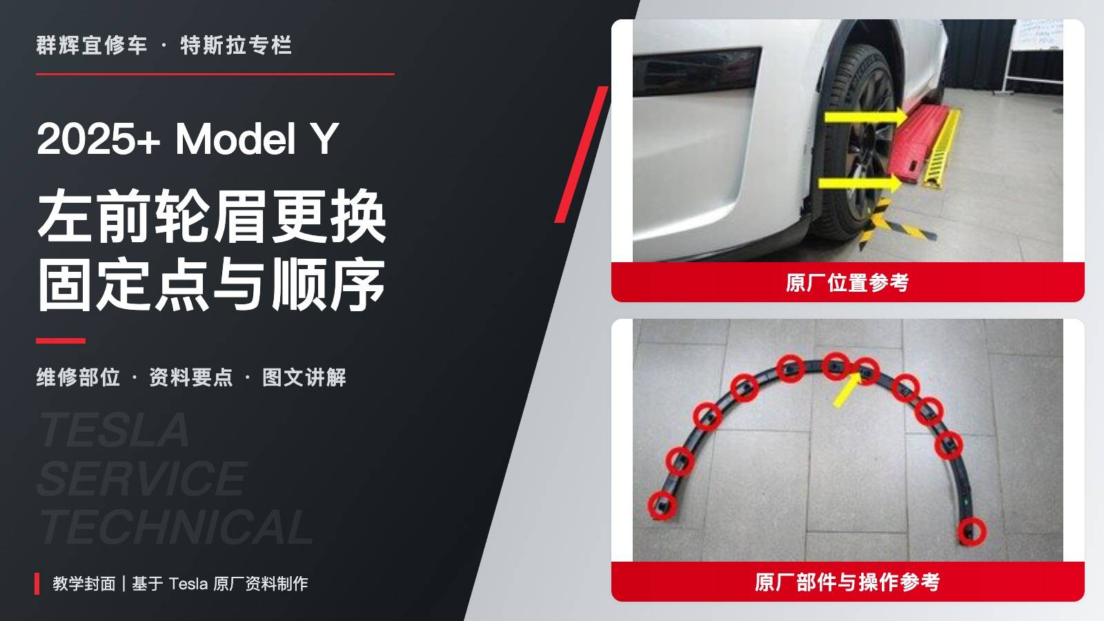 2025+ 特斯拉 Model Y 左前轮眉更换:前端推拉卡子、十一卡子与拆装反向顺序-图片1