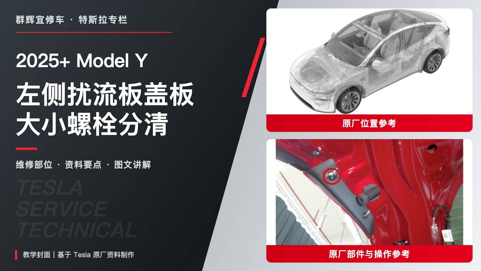 2025+ 特斯拉 Model Y 左侧扰流板盖板更换:T25与T30、2.5 Nm与4 Nm-图片1