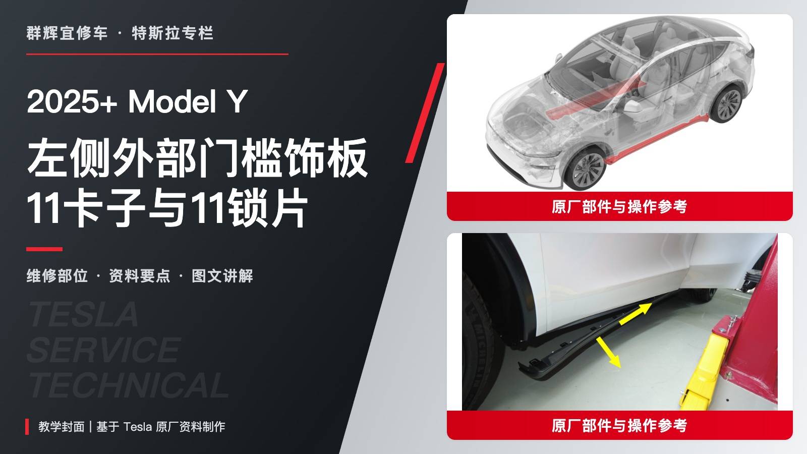 2025+ 特斯拉 Model Y 左侧外部门槛饰板更换:两端卡子与11卡子11锁片-图片1