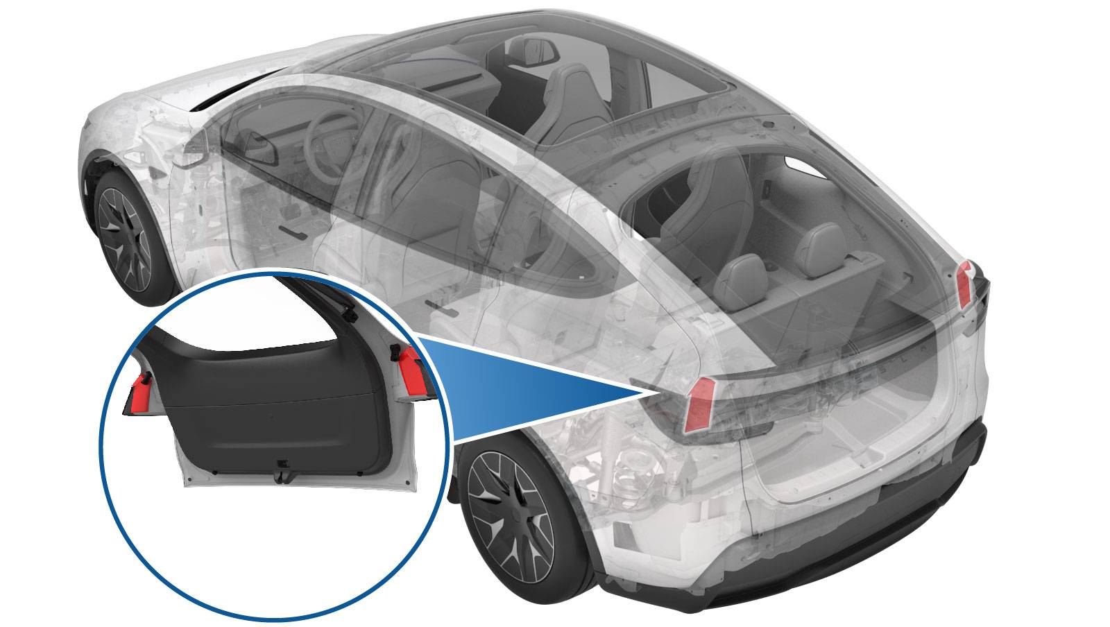 特斯拉 Model Y L 尾门左下侧盖板更换:一个卡子与一个锁片分清-图片1