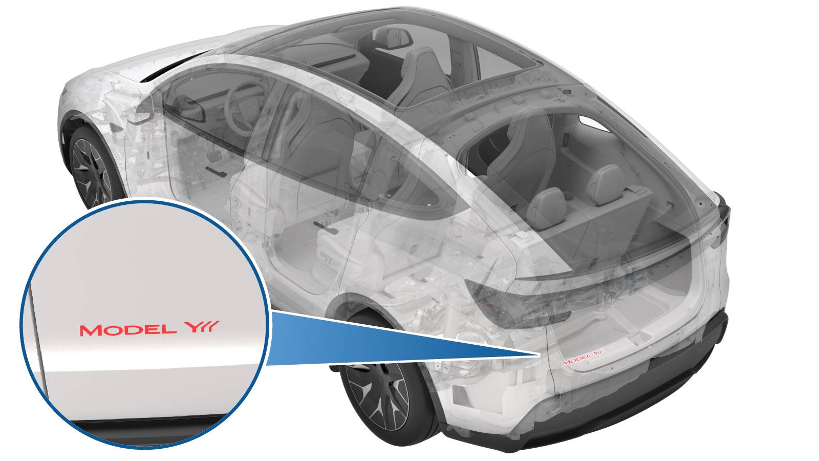 特斯拉 Model Y L 型号徽标更换:先上夹具、孔对定位销与隔膜滚压-图片1