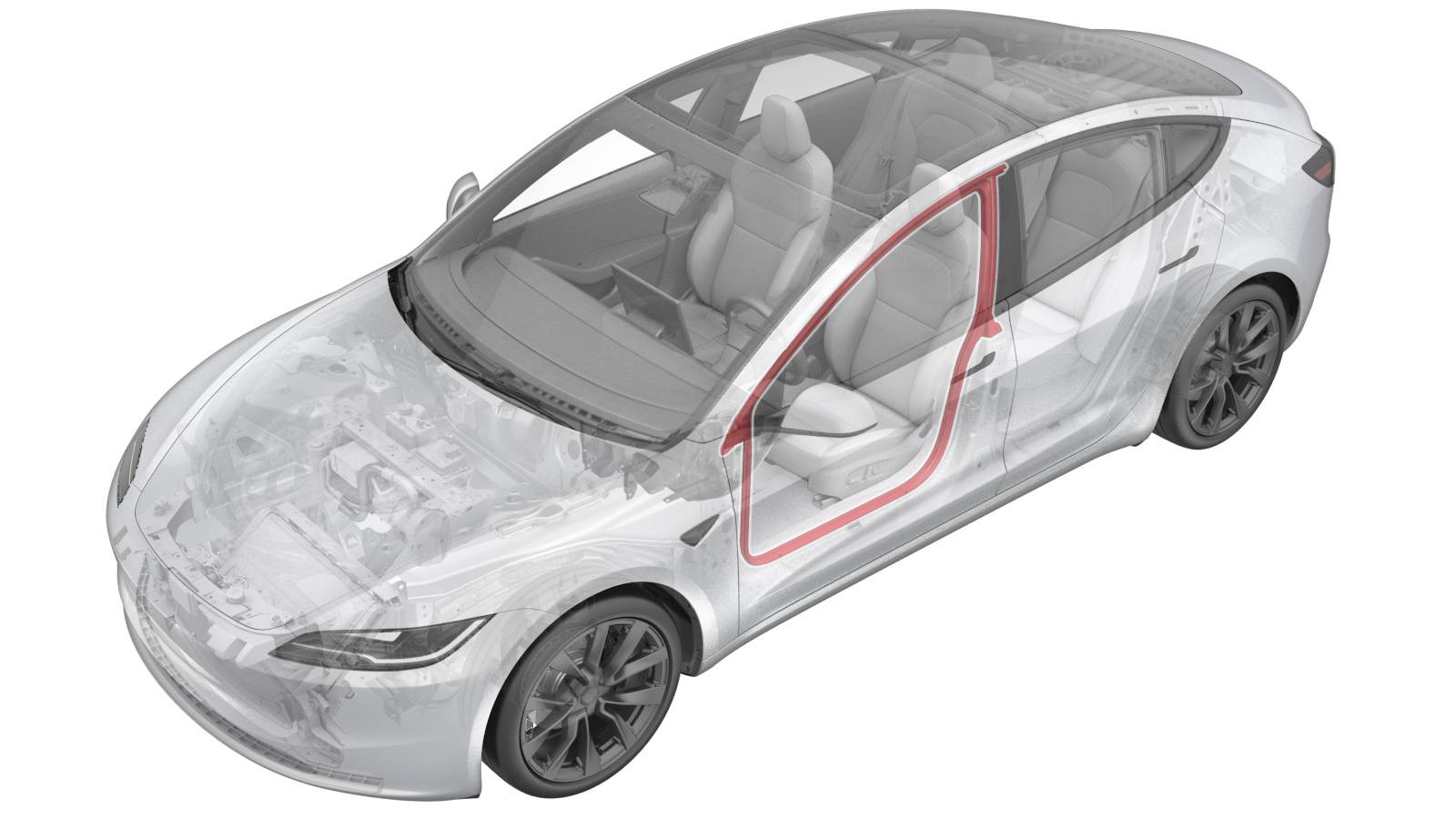 2024+ 特斯拉 Model 3 左前车身主密封条更换:三卡子、B柱接缝定位与拉线整理-图片1