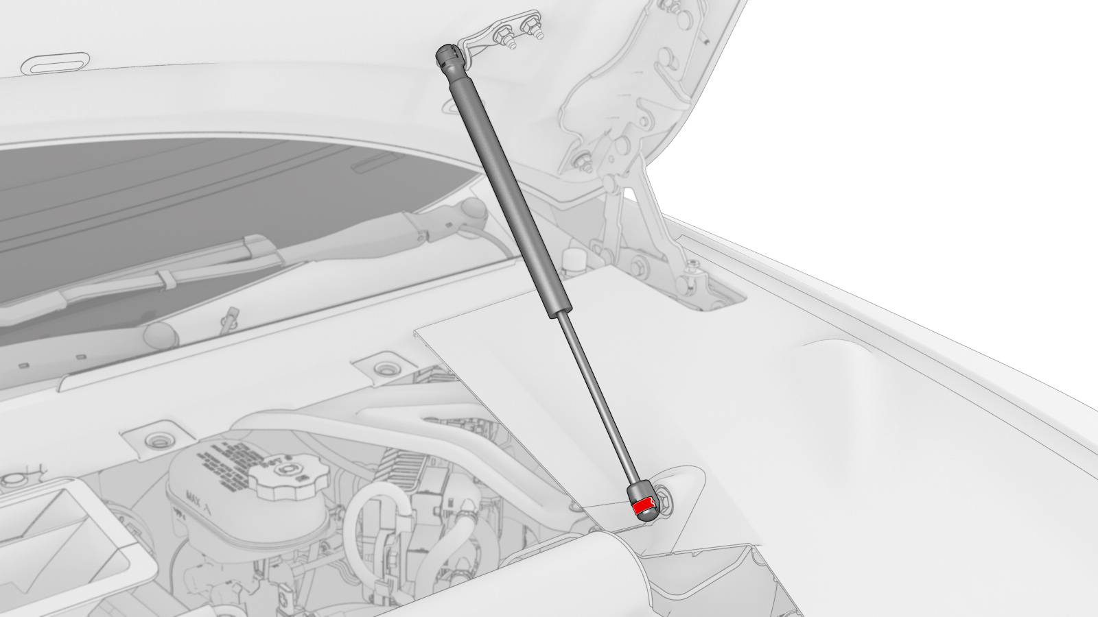 2021+ 特斯拉 Model S 左前备箱盖气杆更换:独立支撑、两端卡子与八卡子挡板-图片2