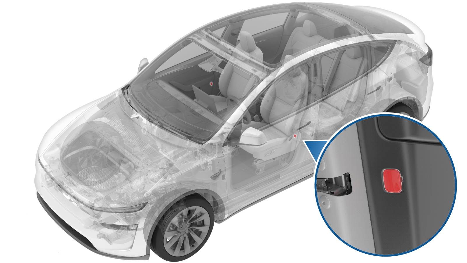2025+ 特斯拉 Model Y 车门反光件更换:V型金属楔、后边缘释放与Up朝上-图片1