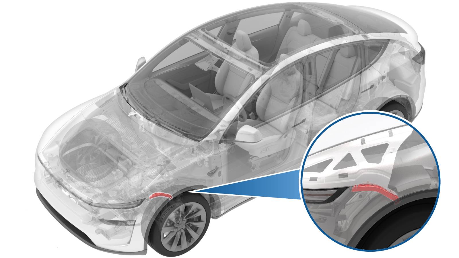 2025+ 特斯拉 Model Y 左前保险杠侧支架更换:充气袋访问与三处3.5 Nm-图片1