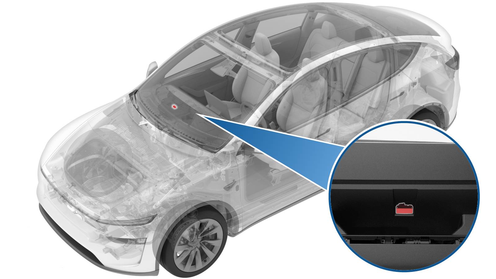 2025+ 特斯拉 Model Y 副驾脚部照明灯更换:灯体四锁片与隔音板五锁片-图片1