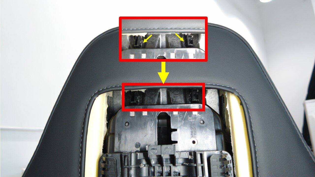 特斯拉 Model Y L 驾驶位靠背保护壳更换:头枕基座、两弹簧夹与双系带-图片2