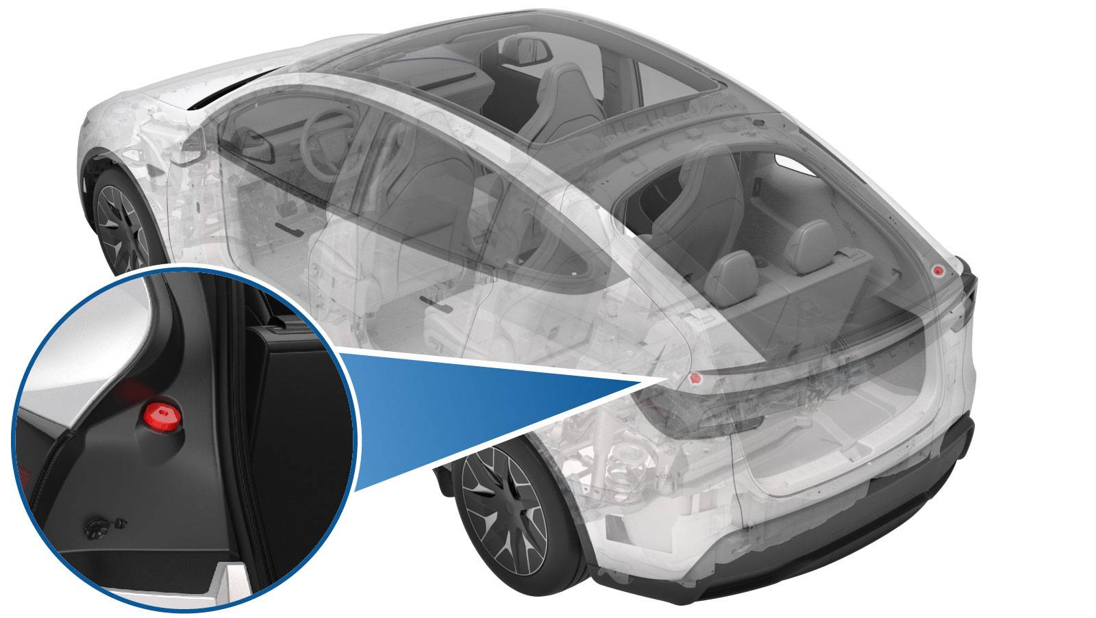 特斯拉 Model Y L 左侧尾门车身止动基座更换:双锁片与损伤检查-图片1