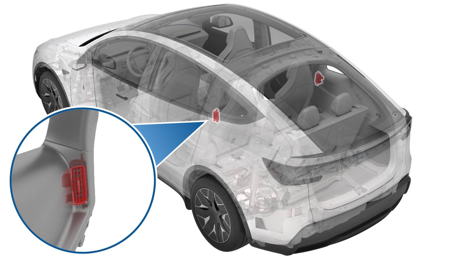 特斯拉 Model Y L 左侧C柱上出风口更换:两组1.3 Nm、四定位销与六锁片-图片1
