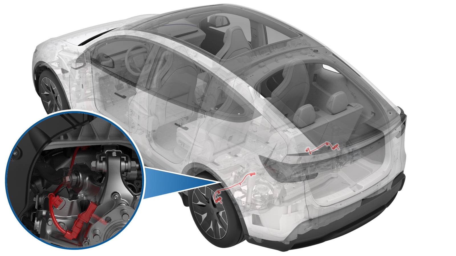 特斯拉 Model Y L 左后轮速线束更换:副车架接口、三类固定与红锁片-图片1